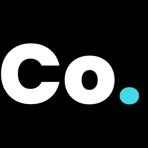Image d'un texte avec l'inscription "Co." en blanc avec le point bleu. L'abréviation "Co. est pour désigner le produits "gouttières commerciales".
